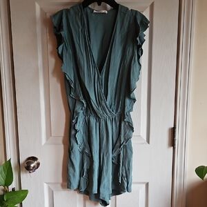 Teal Ruffle Wrap Dress